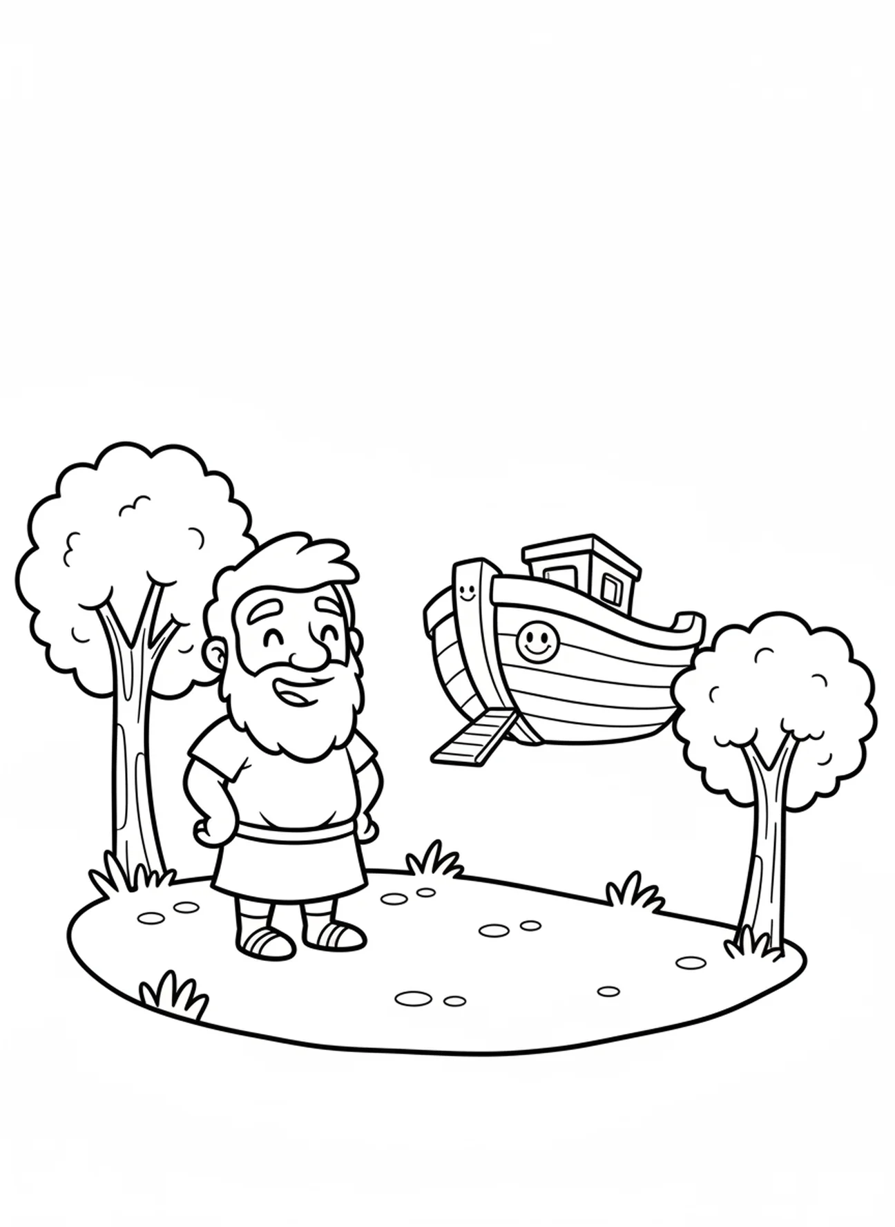 Noah steht am Land, Ausmalbild für die Sonntagsschule für Vorschulkinder im Alter von 3-5 Jahren