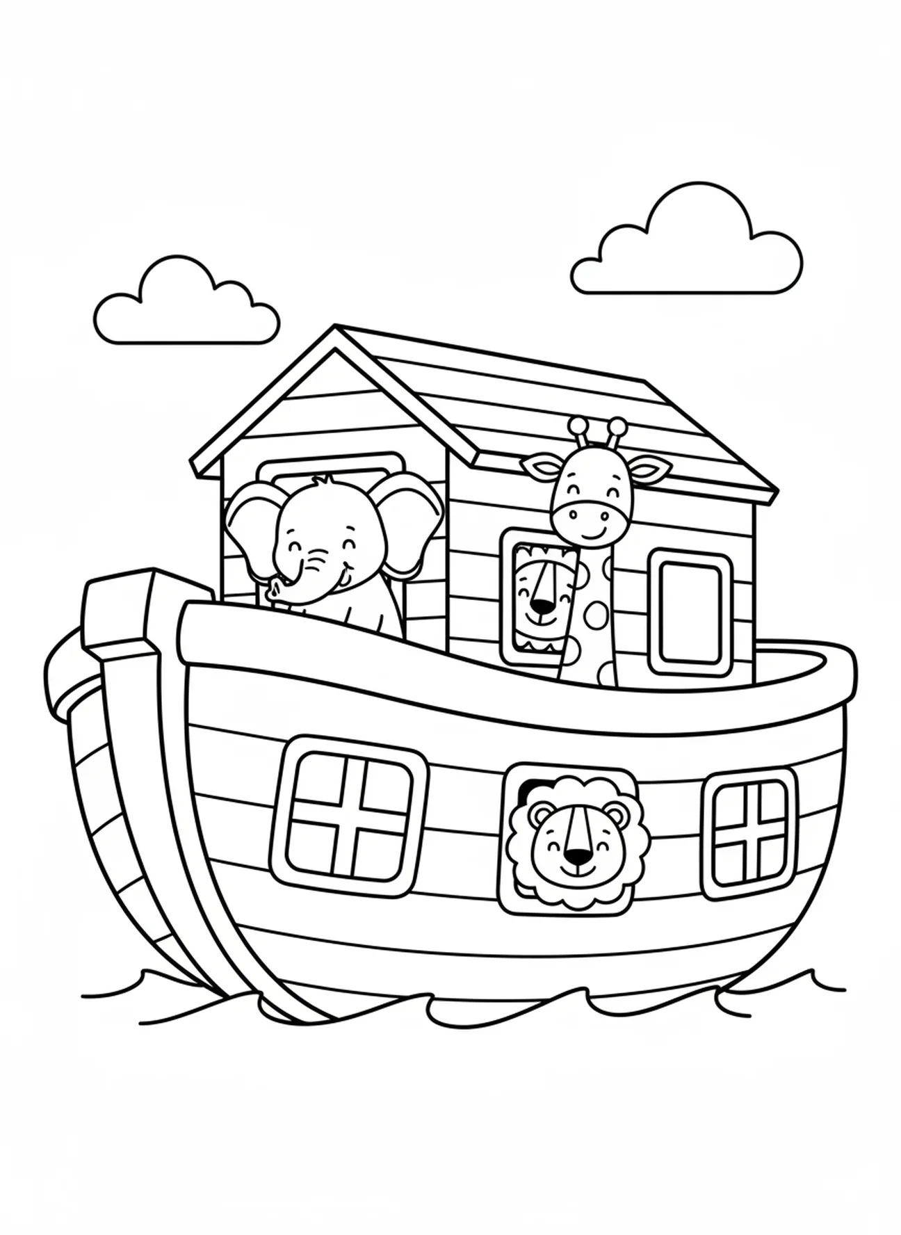 Animaux de dessin animé qui regardent, page à colorier sur le thème de l'École du dimanche pour les enfants de 3 à 5 ans