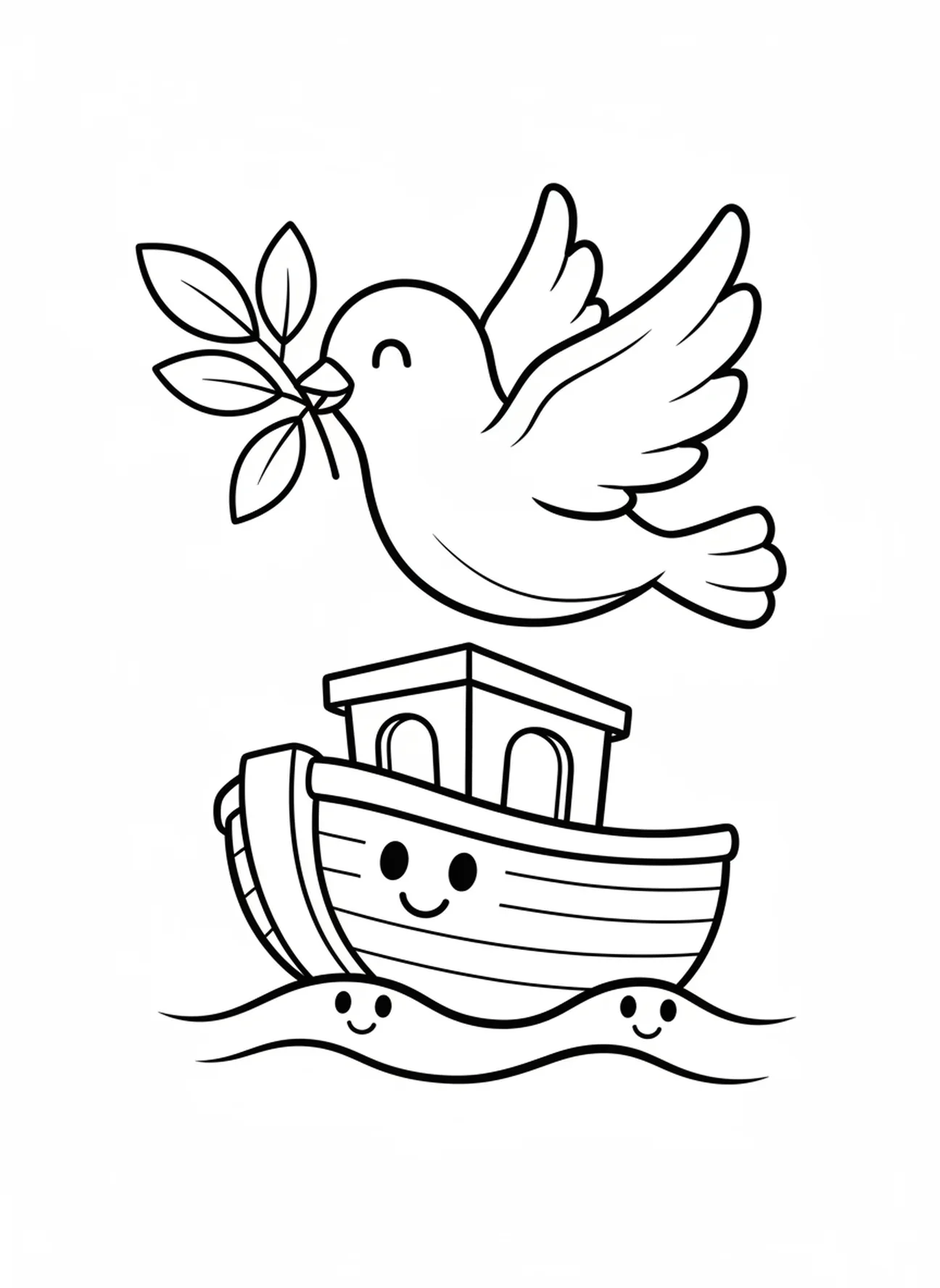 Colombe avec branche d'olivier, page à colorier sur le thème de l'École du dimanche pour les enfants de 3 à 5 ans