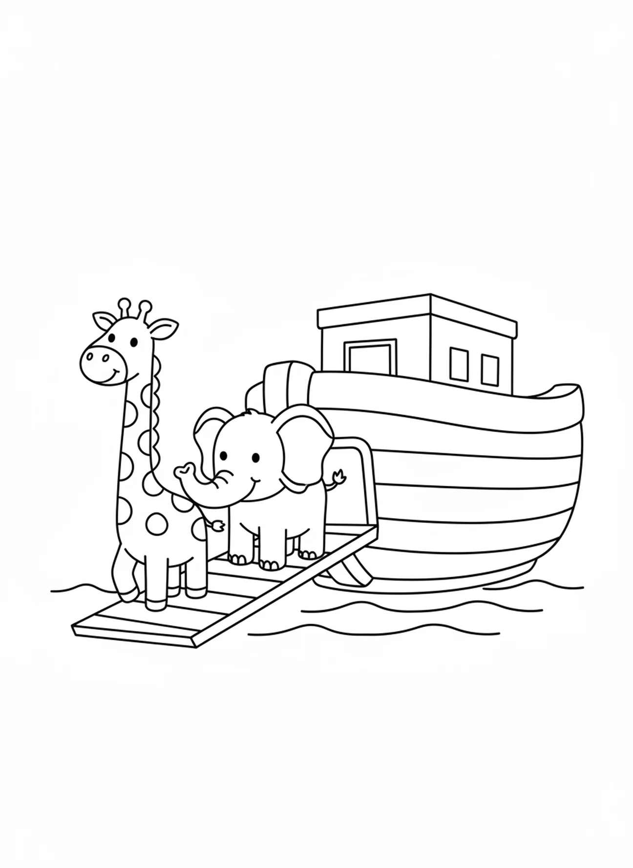 Giraffe und Elefant, Ausmalbild für die Sonntagsschule, geeignet für Vorschulkinder im Alter von 3-5 Jahren