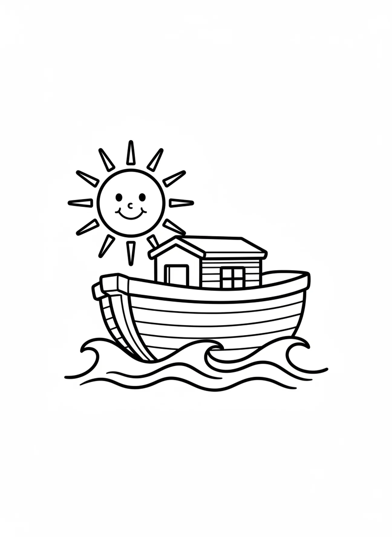 Arche auf dem Wasser, Ausmalbild für die Sonntagsschule für Vorschulkinder im Alter von 3-5 Jahren