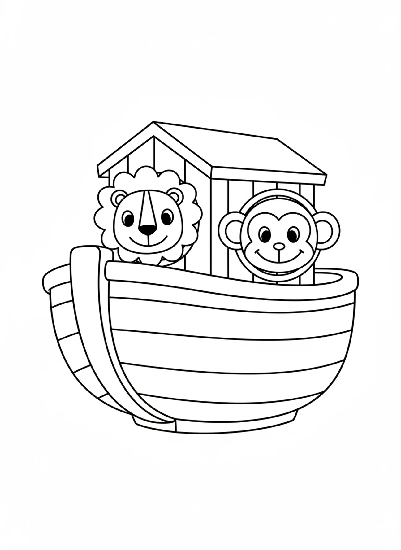 Leeuw en aap die gluren, Vakantie Bijbel School Zoomerang kleurplaat voor kleuters van 3-5 jaar.