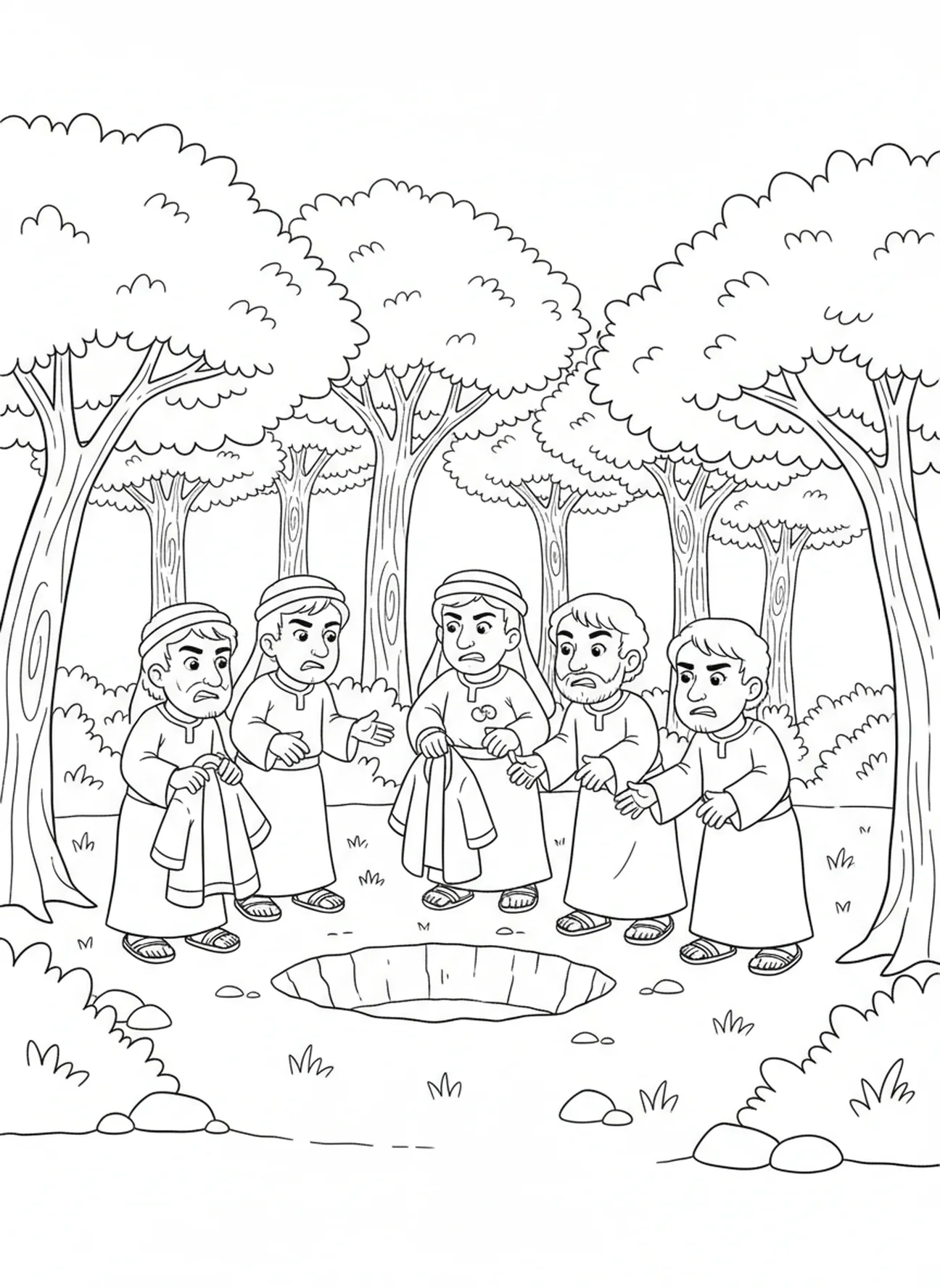 Brüder schmieden Pläne gegen Joseph, Ausmalbild von Weizengarben für Kinder im Alter von 5-10 Jahren