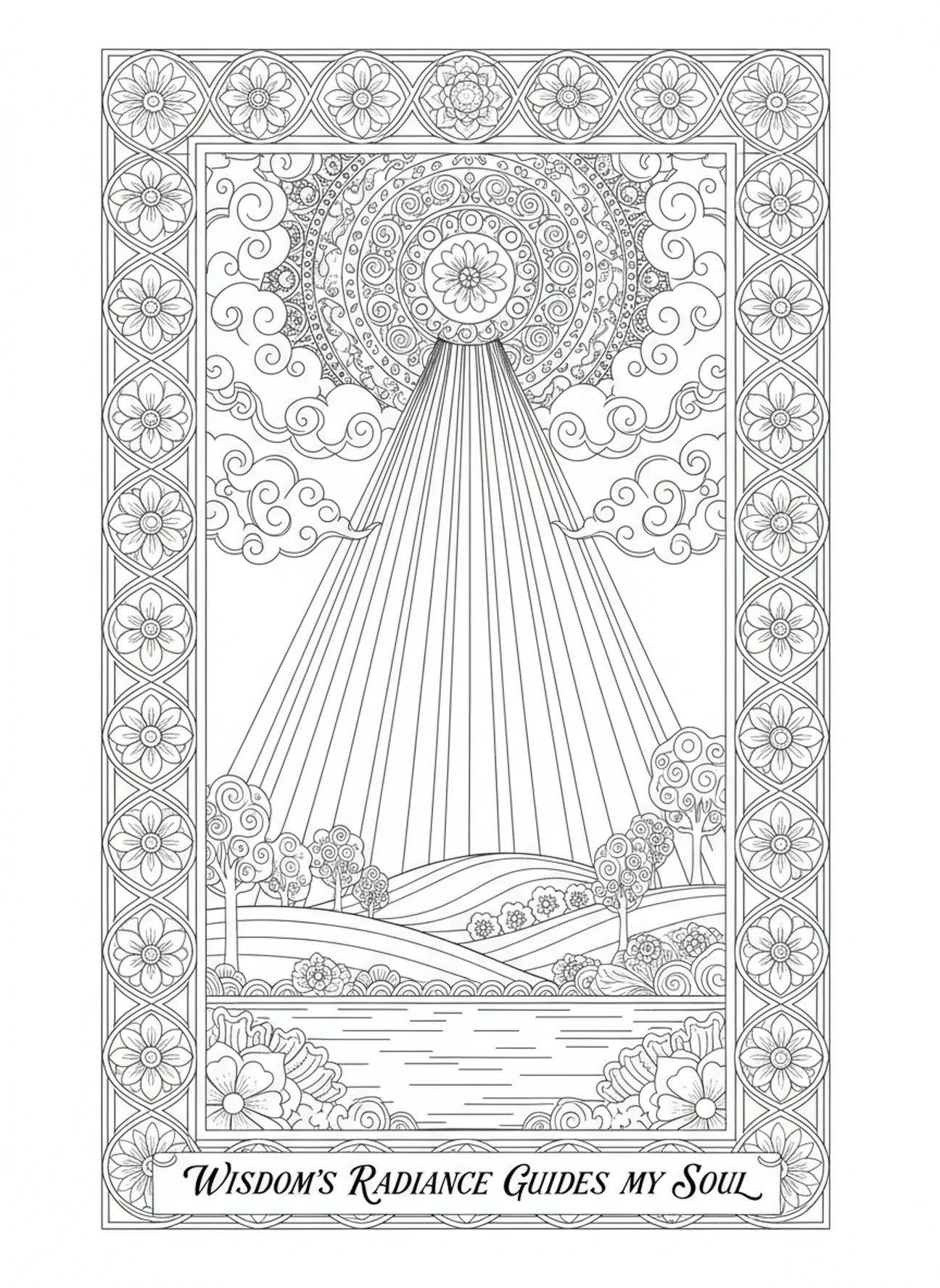Lumière radieuse de la sagesse, page à colorier Biblique sur la sagesse pour le style de journal Biblique.