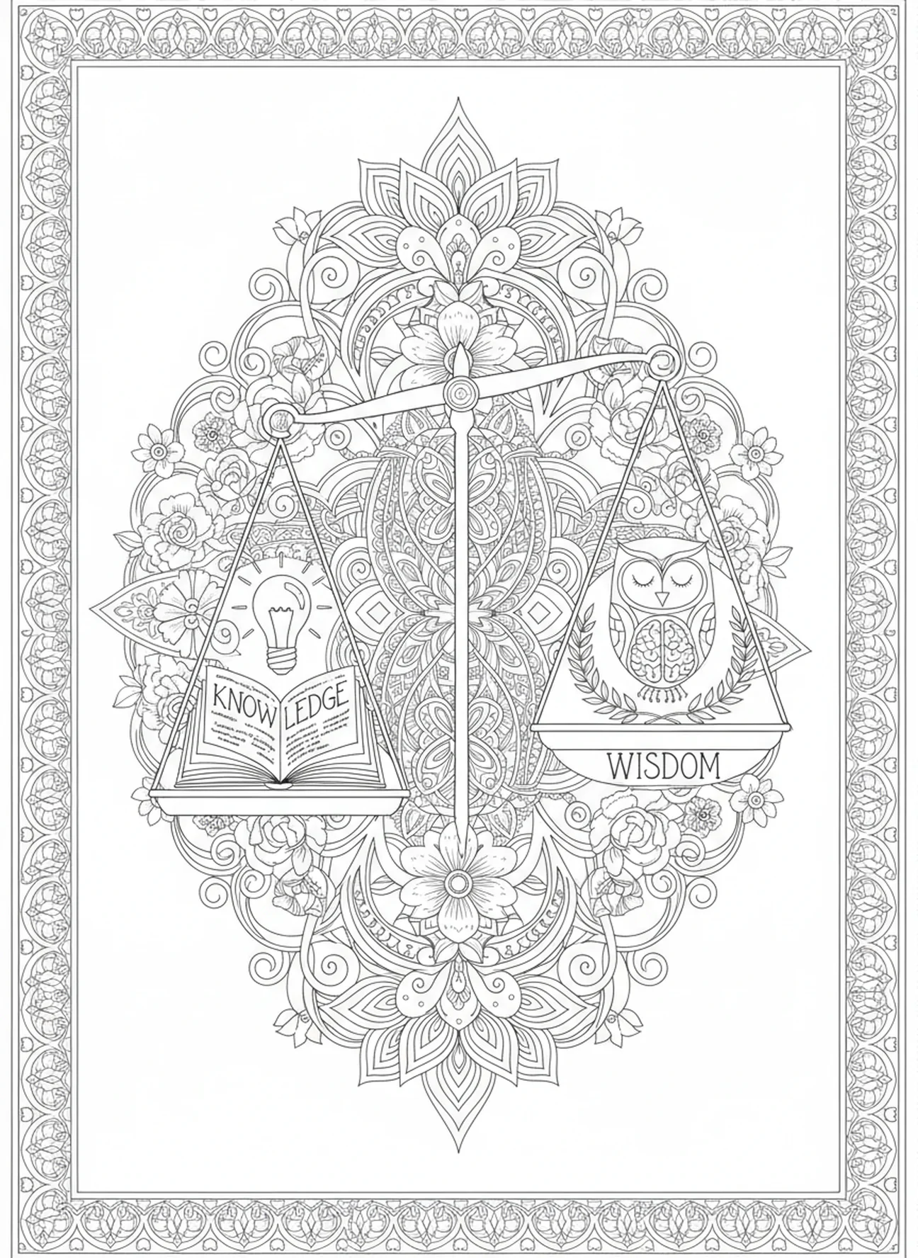 Balance de la sagesse et de la connaissance, page à colorier Biblique sur la sagesse pour le style de journalisation Biblique.