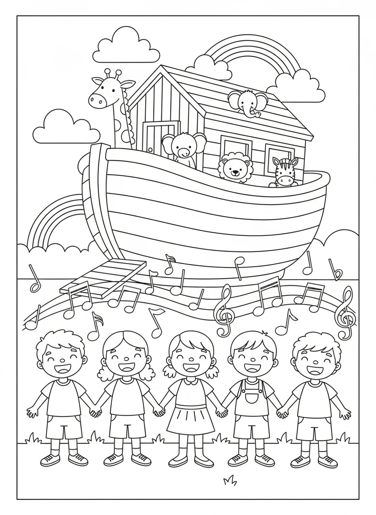 Group of children, Worship coloring page for kids age 5-10